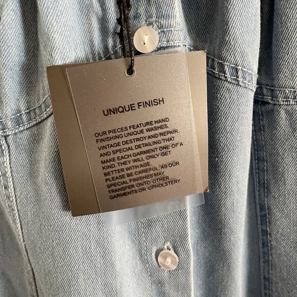 LE LIS Women L Denim Casual 90s Rodeo Puff Sleeve Button Front Mini Dress NWT - Picture 8 of 12